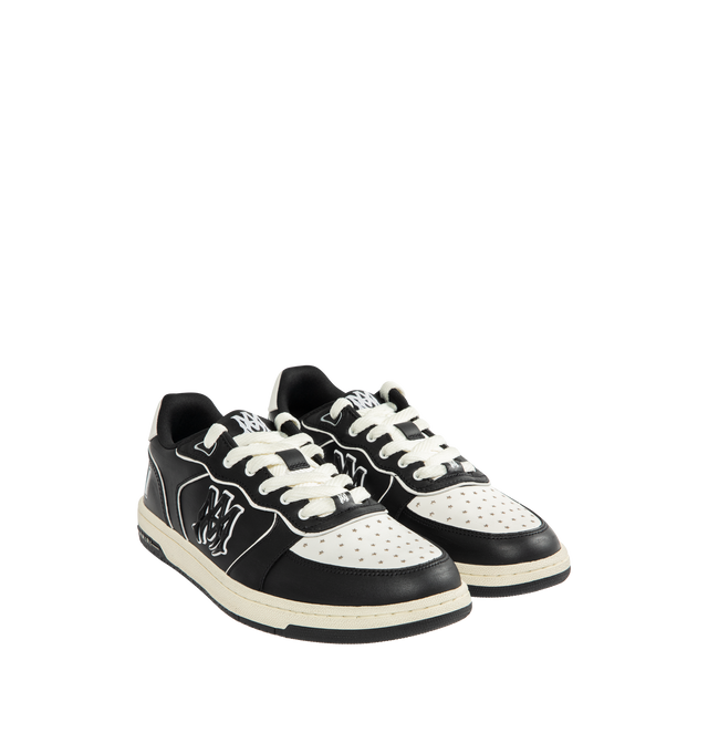 Image 2 of 5 - BLACK - AMIRI Newport Sneaker featuring smooth leather with a signature star perforation on the toe, logo detail on the sidewall, lace-up fastening and round-toe. 