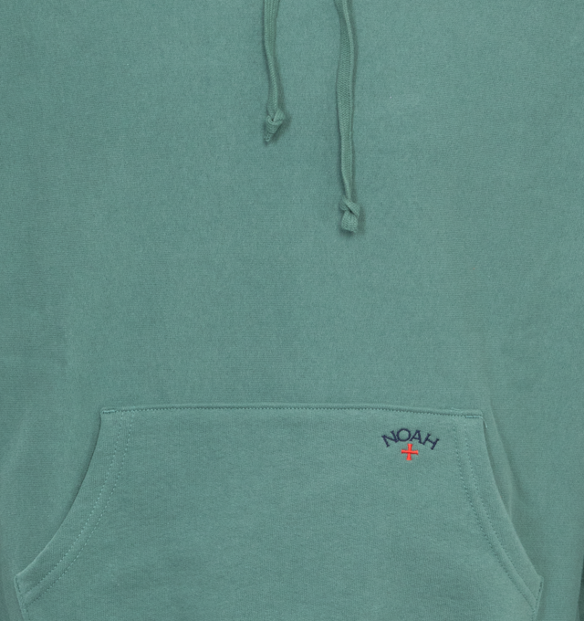 Image 3 of 3 - GREEN - NOAH Classic Hoodie featuring brushed-back fleece, kangaroo pocket, hood with drawstring, ribbed hem and cuffs and logo embroidery on pocket. 100% cotton. Made in Canada. 