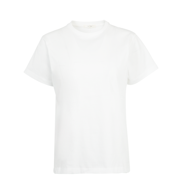 Image 1 of 2 - WHITE - THE ROW Florie Top featuring crewneck, brushed organic cotton jersey, slim fit, ribbed neckline, and signature center back detail. 100% cotton. Made in Italy. 