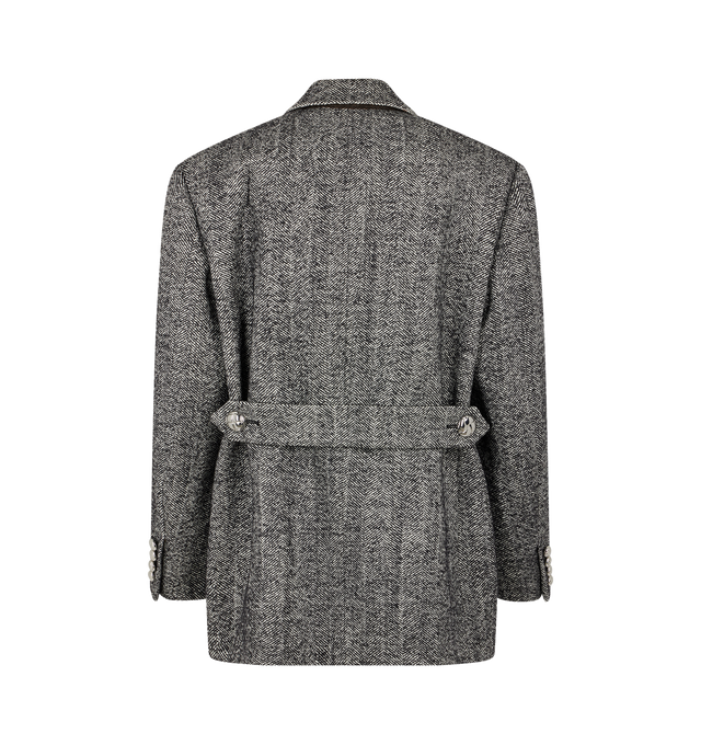 Image 2 of 4 - BLACK - Paco Rabanne Herringbone Wool Blazer has a front button closure, notched lapels, chest pockets, side flap pockets, and button cuffs. Wool blend.  