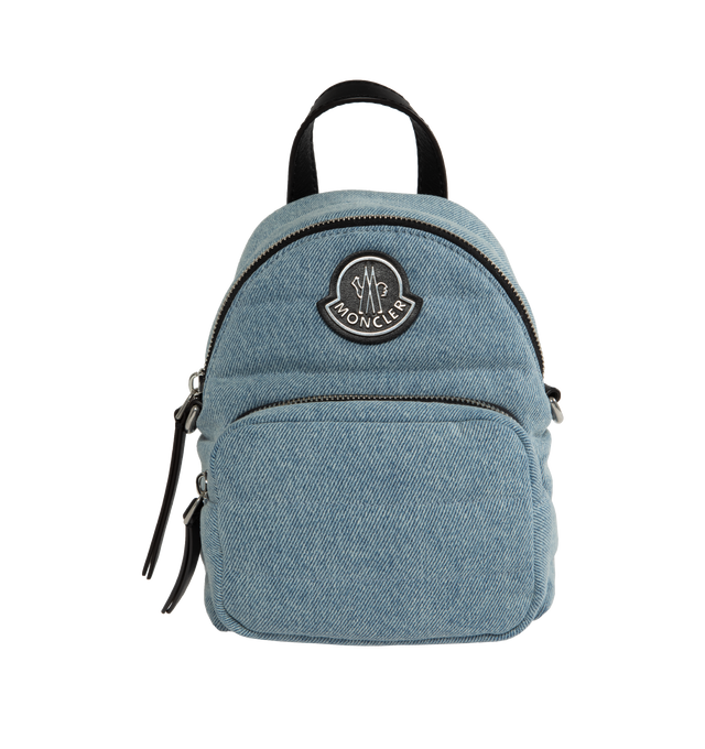Image 1 of 3 - BLUE - MONCLER Small Kilia Cross Body Bag featuring water-repellent nylon lining, leather details, padded, leather handle, detachable shoulder strap, zipper closure, zipped pocket and leather and metal logo. L 18 cm x H 15 cm D 11 cm. 100% cotton. Lining: 100% polyamide/nylon. Padding: 100% polyester. 