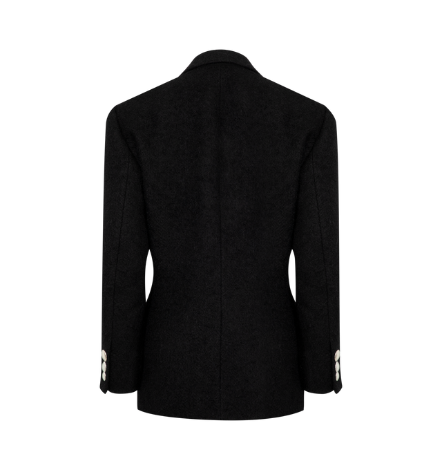 Image 2 of 2 - BLACK - ISABEL MARANT Gallie Coat featuring short coat, brushed wool blend, lapel, long sleeves with buttoned cuffs and hammered metal buttons, buttoned crossover front, raglan chest pocket, inside pocket, two flap pockets, fitted and adjustable. 34% cotton, 16% polyester, 14% alpaca, 14% mohair, 12% wool, 10% polyamide. 