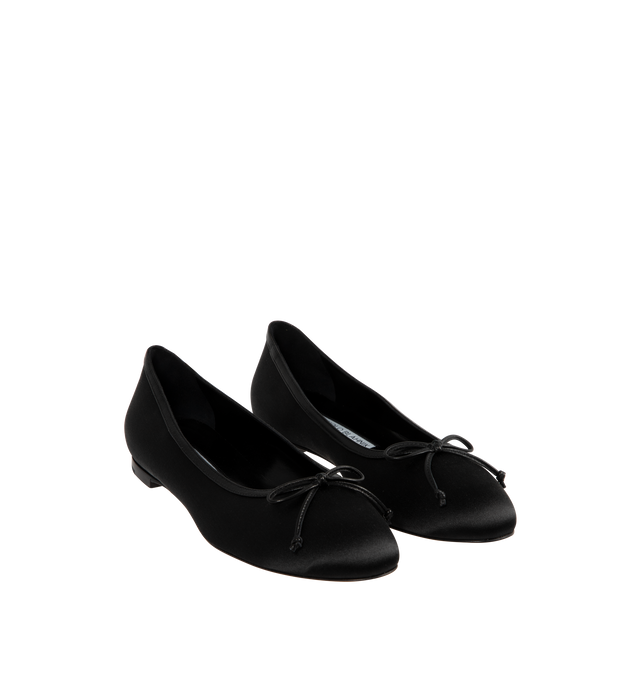 Image 2 of 4 - BLACK - Manolo Blahnik black suede round toe ballerina flats featuring decorative bow detail, slip-on design and flat stacked 10mm heel. Upper: 100% kid suede. Sole: 100% calf leather. Lining: 100% kid leather. Made in Italy. 