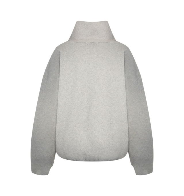 Image 2 of 2 - GREY - Acne Studios Women Fleece Logo Sweatshirt is crafted from brushed cotton fleece and features a funnel neckline, seasonal logo artwork, ribbed trims, and a balloon hem for a relaxed, softly gathered silhouette. This designer cotton sweatshirt combines premium comfort with contemporary Scandinavian design, making it an elevated everyday layering piece. Main Material: 100% Cotton. Lining: 100% Cotton. Made from Organically Grown Cotton. 