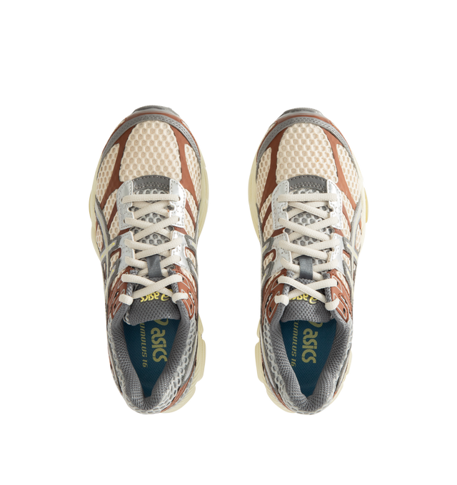 Image 5 of 5 - BROWN - ASICS Emmi X GEL-CUMULUS 16 Sneaker featuring a combination of matte synthetic leather overlays, no-sew paneling, open mesh underlays, dual GEL technology inserts, FLUIDRIDE and FLYTEFOAM technologies. 