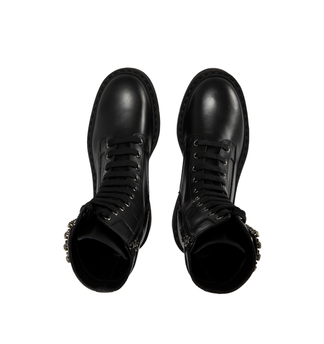 Image 4 of 4 - BLACK - Roger Vivier Viv Rangers Leather Buckle Combat Boots crafted from smooth leather featuring signature pilgrim buckle accent, 1 inch platform heel, round toe, lace-up vamp, side zip closure, leather lining and lug rubber sole. Made in Italy. 