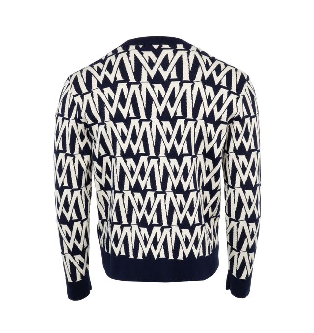 Image 2 of 4 - BLACK - MONCLER Crewneck Logo Sweater featuring all over logo, long sleeves and crewneck. 97% cotton, 2% polyamide, 1% elastane. 