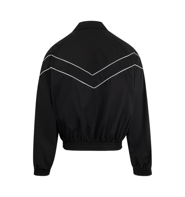 Image 2 of 2 - BLACK - RHUDE Piping Raglan Track Jacket featuring stand collar, two-way zip closure, logo printed at chest, piping at front, sleeves, and back, welt pockets, elasticized hem and cuffs, raglan sleeves and fully lined. 70% cotton, 30% polyester. Lining: 100% polyester. Made in United States. 