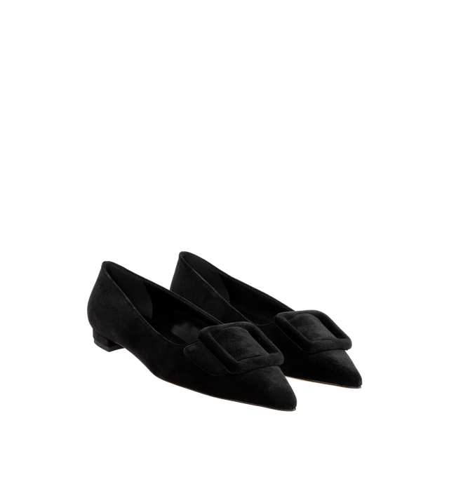 Image 2 of 4 - BLACK - MANOLO BLAHNIK Maysale Flat Pumps featuring suede pointed toe pumps, decorative buckle detail and flat stacked heel. 10MM. 100% kid suede. Sole: 100% calf leather. Lining: 100% kid leather. 