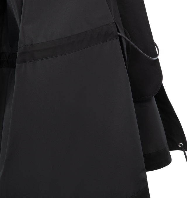 Image 3 of 3 - BLACK - SACAI Taffeta Vest featuring drawstring waist, drawstring hood and zipper front. 86% polyester, 14% cotton. 