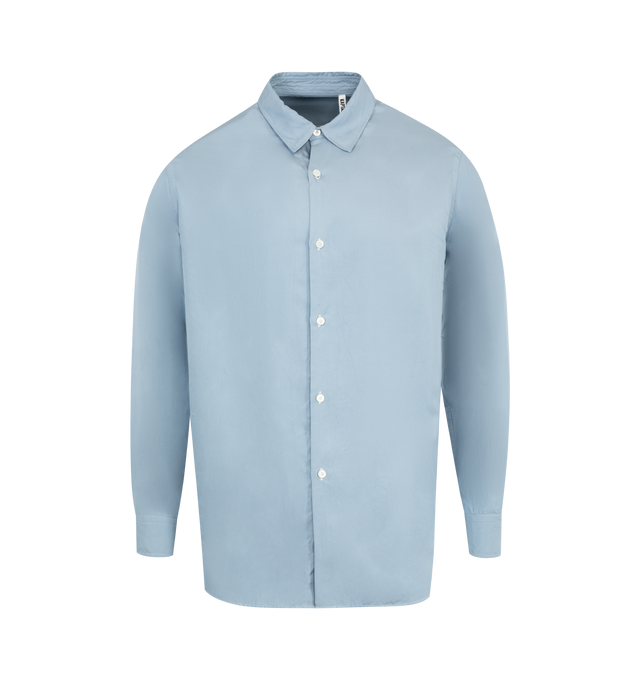 Image 1 of 2 - BLUE - KAPTAIN SUNSHINE Plain Shirt featuring relaxed fit, classic collar, long sleeves with button cuffs and front button closure. 100% silk gabardine. 