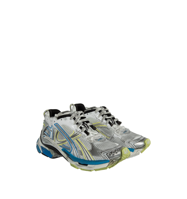 Image 2 of 5 - MULTI - BALENCIAGA Runner Sneakers featuring lace-up closure, pull-loop at heel collar, logo rubberized at heel tab, textured foam rubber midsole and treated rubber outsole. Upper: textile, synthetic, rubber. Sole: rubber. Made in China. 