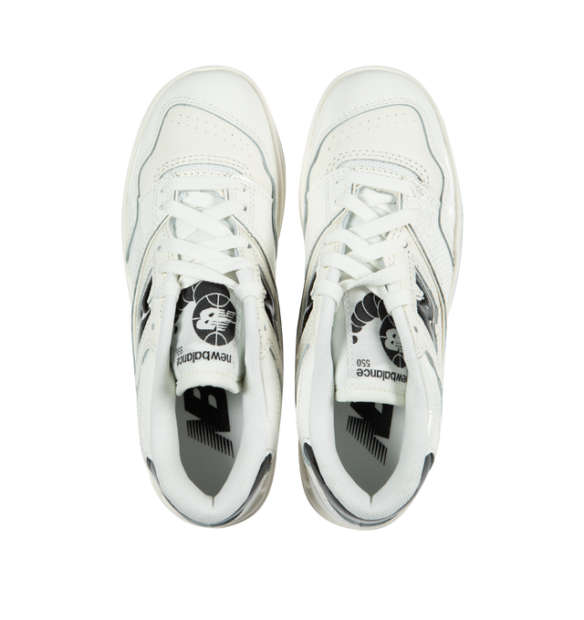Image 5 of 5 - WHITE - New Balance 550 low-top sneaker was built for performance on the court, featuring a leather upper for durability and an ENCAP cushioning system for support and comfort. White leather upper with a black patent leather "N" logo on the side profiles. 