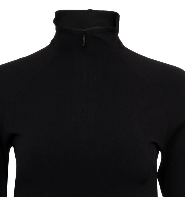 Image 3 of 3 - BLACK - THE ROW Patti Top featuring half-zip turtleneck, stretch viscose, seamless, slim fit and signature center back detail. 67% viscose, 33% polyester. Made in Italy. 