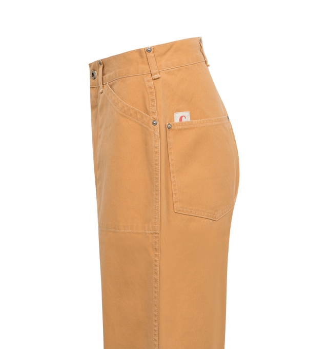 Image 3 of 3 - ORANGE - CHIMALA Canvas Work Pants featuring high waist, wide leg, five pockets, a button fly and slant pockets. 100% cotton. 