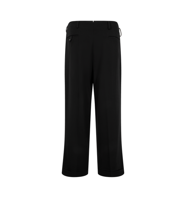 Image 2 of 3 - BLACK - A.Presse Men's Wool Wide Tapered Trousers feature a beltless two-pleat design with a wide leg and tapered silhouette for a refined, tailored look. These designer trousers combine premium wool construction with timeless styling, offering exceptional comfort and versatile wear. Main Material: 100% Wool. Made in Japan. 