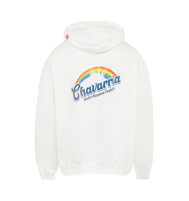 Image 2 of 2 - WHITE - WILLY CHAVARRIA Hooligan Hoodie featuring a relaxed, easy fit with a vintage wash, fixed good, graphic on front and back and kangaroo pocket. 100% cotton. Made in the USA. 