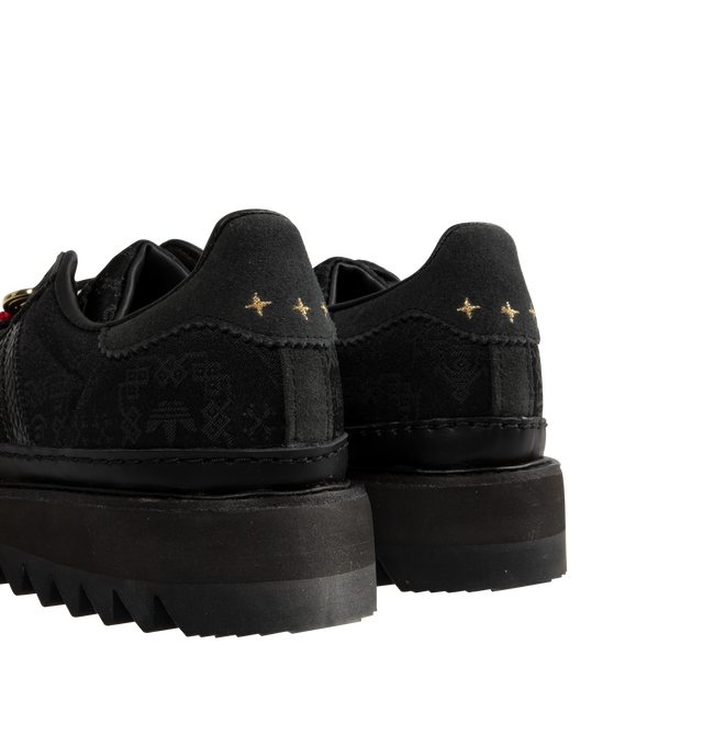 Image 3 of 5 - BLACK - Adidas Clot Superstar LNY Sneakers are a lace style with a snakeskin pattern, gold details, red string accents, and rippled rubber outsoles. Unisex style in men's sizes. 