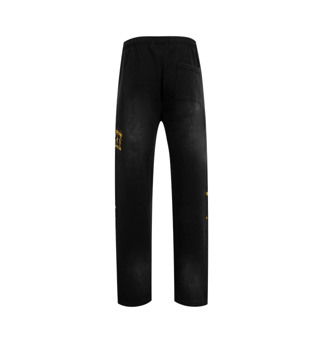 Image 2 of 3 - BLACK - MARKET Galaxy Arc Open Bottom Sweatpants featuring faded wash, elastic waistband with internal drawstrings, side-entry pockets, rear patch pocket and embroidered details. 100% cotton. 