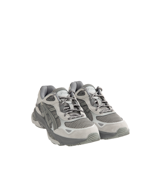 Image 2 of 5 - GREY - Asics Gel-NYC 2.0 Sneaker featuring suede overlays, rearfoot and forefoot GEL technology, shock-attenuating material placed in the midsole of the shoe for cushioning and shock absorption, FF BLAST PLUS cushioning, TPU TRUSSTIC technology, walking-specific flex grooves to support natural movement and smooth heel to toe transition, angled heel softens heel contact with the ground and facilitates more natural heel to toe transitions. 