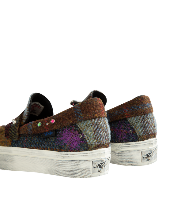 Image 3 of 5 - MULTI - Vans Unisex Premium Harris Tweed Loafer 53 Shoes are crafted from Harris Tweed woven from 100% virgin wool and feature a skate-inspired loafer silhouette, a leather upper, and removable metal charms for customizable styling. Designed with safety pin, jewel, and stud embellishments, a padded collar, and stud detailing at the tongue. Main Material: Harris Tweed 100% Virgin Wool and Leather. Outsole: Rubber. Details: Removable Metal Charms, Safety Pins, Jewel and Stud Embellishments, Stu 