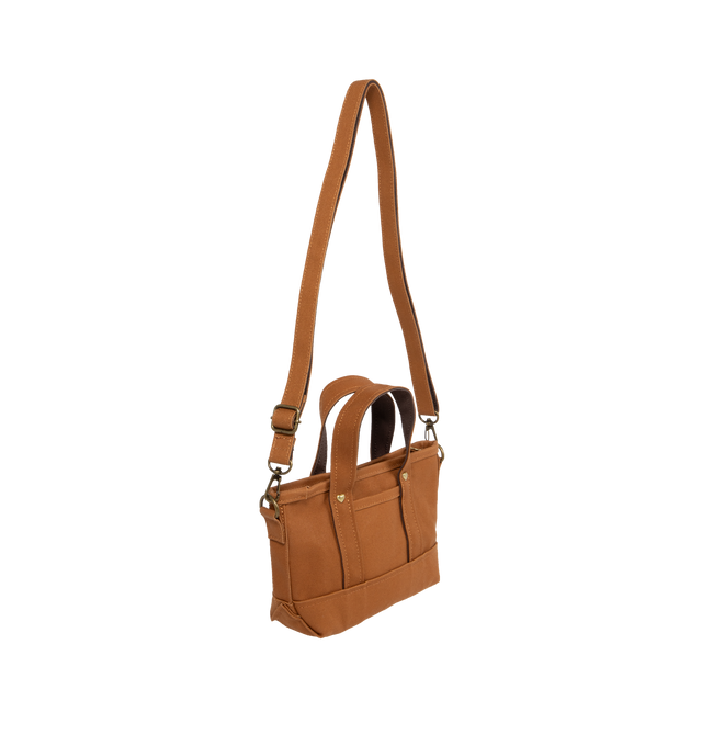 Image 2 of 3 - BROWN - Human Made small duck cloth tote bag with a single embroidered heart logo. The compact size makes it a convenient choice for daily use. 100% cotton. 23cm x 35cm.  