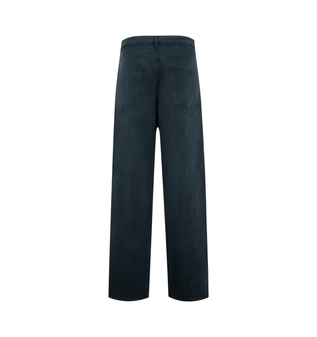 Image 2 of 3 - BLUE - A.Presse Men's Washed Silk Cotton Piqu Pants feature a wide tapered silhouette crafted from a washed silk and cotton piqu blend with a gently curved side seam, a slightly deeper rise, and a zip-fly closure with original iron tuck buttons. These designer trousers combine the breathable comfort of cotton with the smooth feel of silk, while vintage-inspired Japanese craftsmanship is showcased through densely woven silk-spun and cotton yarns that create a refined piqu texture. A naturally  