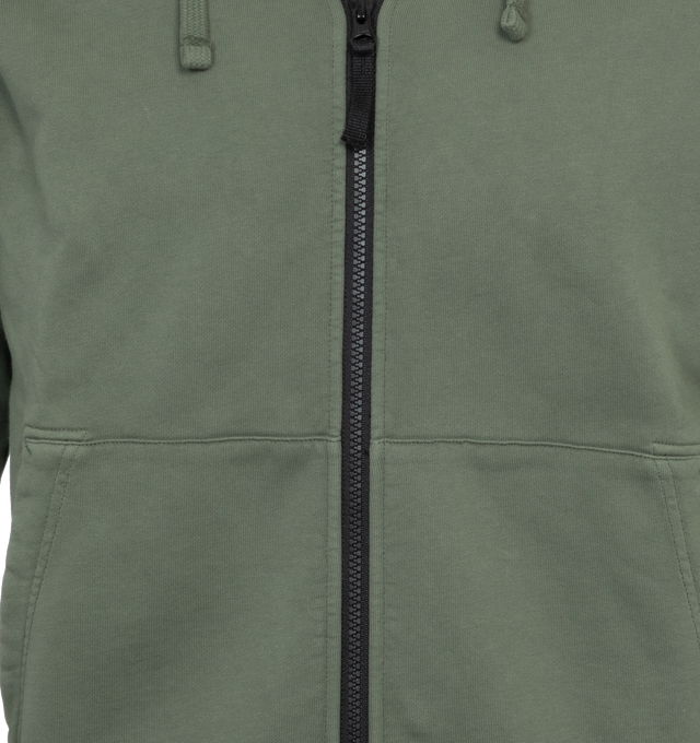 Image 3 of 3 - GREEN - STONE ISLAND Zip Hoodie featuring drawstring at hood, zip closure, rib knit hem and cuffs and detachable logo patch at sleeve. 100% cotton. Made in Turkey. 