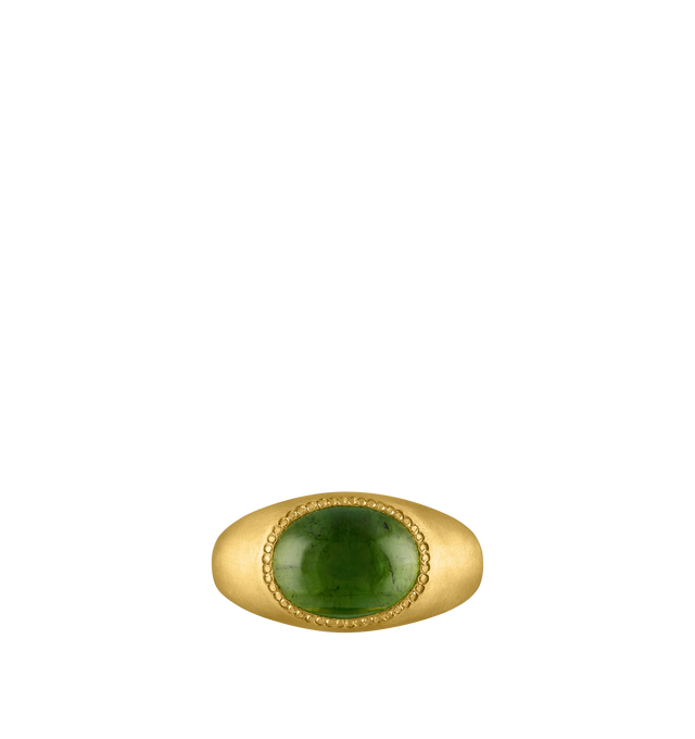 Image 2 of 3 - GOLD - PROUNIS Green Tourmaline Roz Ring inset with a moss green tourmaline featuring 22K gold. 9mm wide. Hirshleifers offers a range of pieces from this collection in-store. For personal consultation and detailed information about jewelry, please contact our dedicated stylist team at personalshopping@hirshleifers.com. This item may be restricted for online purchase to international clients. For assistance purchasing this item please contact our dedicated stylist team at personalshopping@hirs 