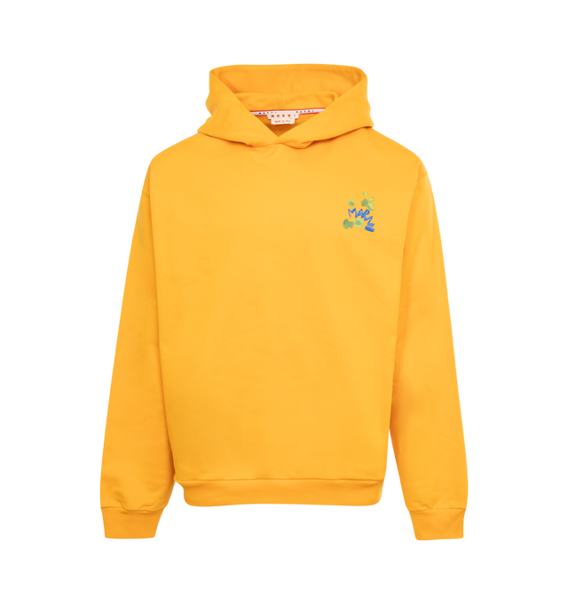 Image 1 of 2 - YELLOW - MARNI Logo-Embroidered Hoodie featuring gaphic logo embroidery on the chest and back, hood, long sleeves, rib-knit cuffs, rib-knit hem and pulls over. 100% cotton. Made in Italy. 