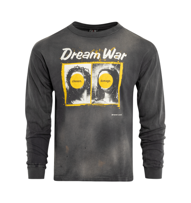 Image 1 of 2 - BLACK - SAINT MICHAEL Dream War Tee featuring long sleeves, crew neck, distressed look and graphic print. 100% cotton.  