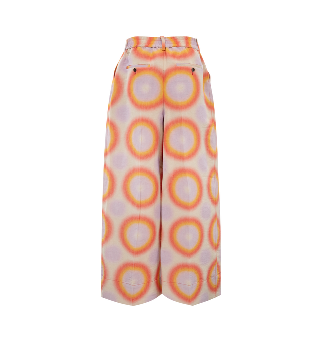 Image 2 of 4 - ORANGE - CHRISTOPHER JOHN ROGERS Groovy Dot Trouser featuring elastic waist with belt loops, button zip fly, pleats on front, wide leg, print throughout, side pockets and back welt pockets with buttons. 69% linen, 31% polyester. 