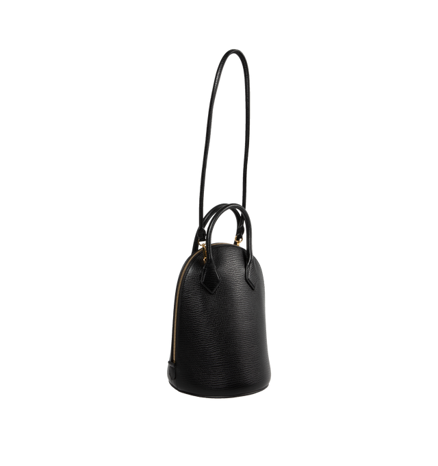 Image 2 of 3 - BLACK - The Alaia Dome Zipper Closure Handbag has a north-south structure, curved bottom, functional padlock and key bell. 19 x 27 x 19 inches. 100% calf leather. Made in Italy.  