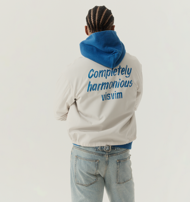 Image 3 of 4 - BLUE - VISVIM Jumbo SB Hoodie F.Z. featuring full zip hoodie, signature relaxed Jumbo fit, natural dye process, soft cotton fleece, drawstring hood, full zip closure, ribbed cuffs and hem and a classic kangaroo pocket. 100% cotton. Made in Japan. 
