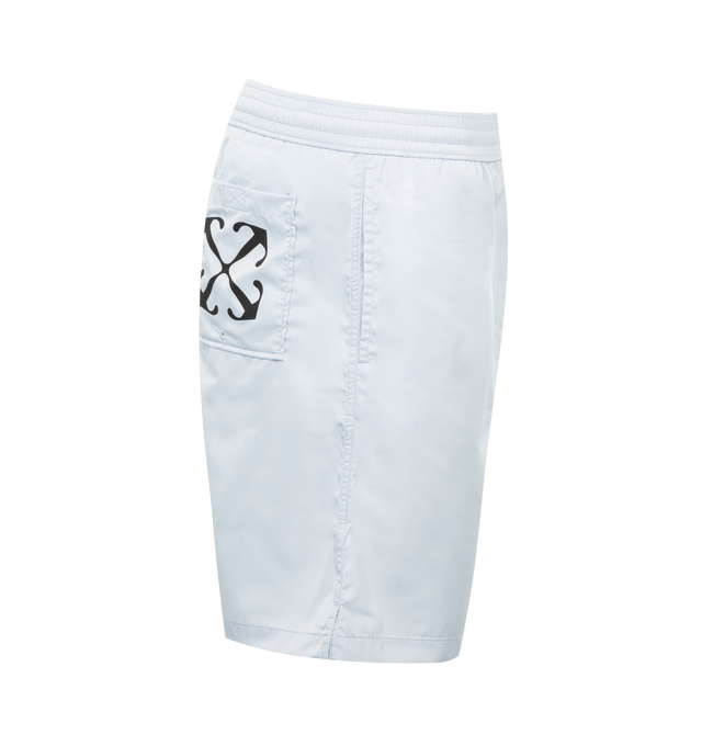 Image 3 of 3 - BLUE - OFF-WHITE Arrow Surfer Nylon Swim Shorts featuring logo print, drawstring elastic waistband, pockets and inner mesh briefs. 100% polyester. 