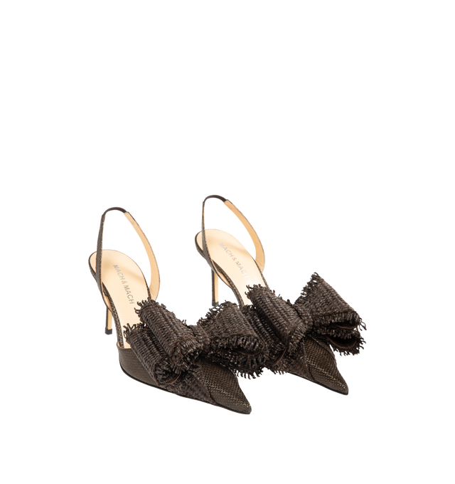 Image 2 of 4 - BROWN - MACH & MACH Raffia Fringed Slingback Sandals featuring a pointed toe, a slingback strap, raffia and fringe detailing and a bow detail. 85MM. 100% raffia. Sole: 100% calf. 