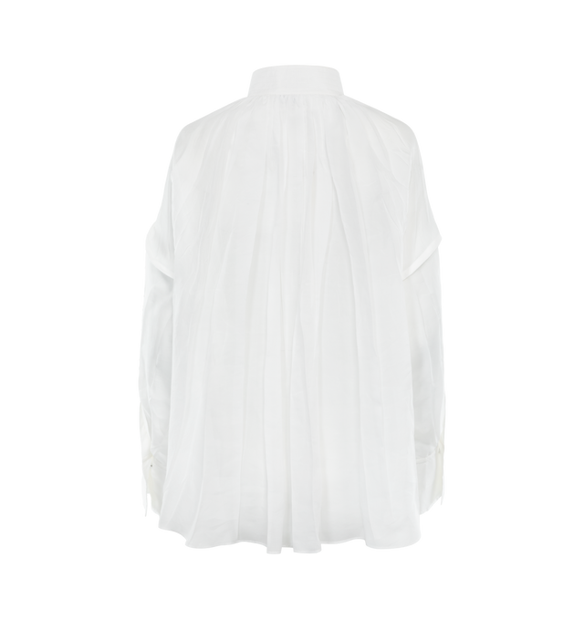 Image 2 of 2 - WHITE - FERRAGAMO Organza Blouse featuring plunging V-neckline, spread collar, long sleeves, button cuffs, pleated back, mid-length and loose fit. Silk/nylon/polyamide. Made in Italy. 