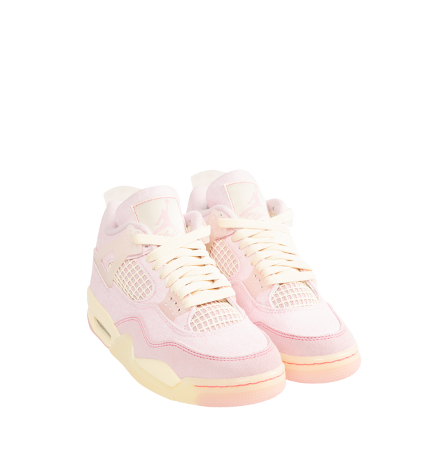 Image 2 of 5 - PINK - JORDAN Air Jordan 4 Retro Sneaker featuring synthetic leather and denim in the upper, Nike Air technology, soft foam midsole and rubber outsole. 