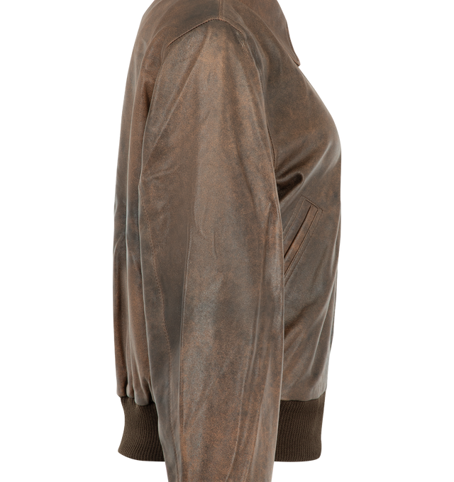 Image 3 of 3 - BROWN - R13 Womens Boyfriend Leather Bomber Jacket is crafted from leather and features an oversized boyfriend silhouette with classic bomber styling. Main Material: Leather. 