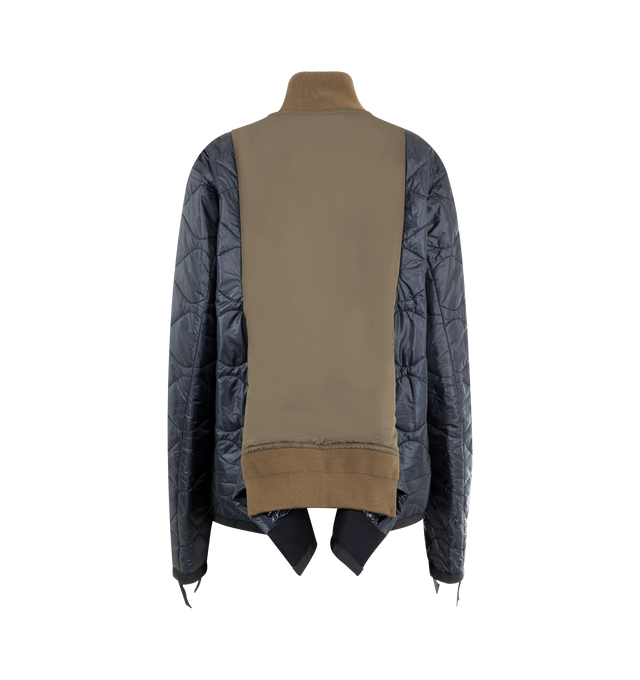 Image 2 of 3 - NAVY - SACAI Nylon Twill Jacket featuring paneled construction, ribbed collar and hem, quilted sleeves, zip front closure and side pockets. Made in Japan.  
