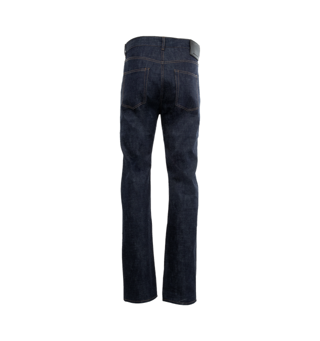 Image 3 of 4 - BLUE - Dark Shadow Denim Pants are a 5-pocket style with a button fly, custom gunmetal rivets and buttons, and embroidered logos. 100% cotton. Made in USA.  