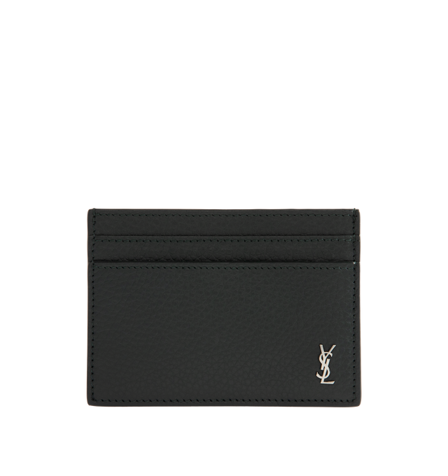 Image 1 of 3 - GREEN - Saint Laurent Mens Card Holder is crafted from leather. Features multiple card slots and gold-tone hardware. Dimensions: 10.5  7.5 cm. Main Material: Leather; Hardware: Gold-Tone Metal. Made in Italy. 