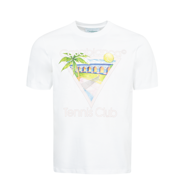 WHITE - CASABLANCA Tennis Club Icon T-Shirt featuring rib knit crewneck, logo graphic printed at front and short sleeves. 100% organic cotton. Made in Portugal.