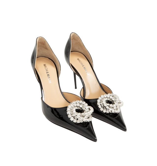 Image 2 of 4 - BLACK - Mach & Mach Women's Galaxy 95 D'Orsay Pumps are crafted from patent leather and feature an elegant D'Orsay silhouette with a pointed toe. Designed with a crystal-embellished Galaxy buckle detail, slip-on construction, leather lining, and a 95mm stiletto heel for a refined statement finish. Main Material: Patent Leather.  