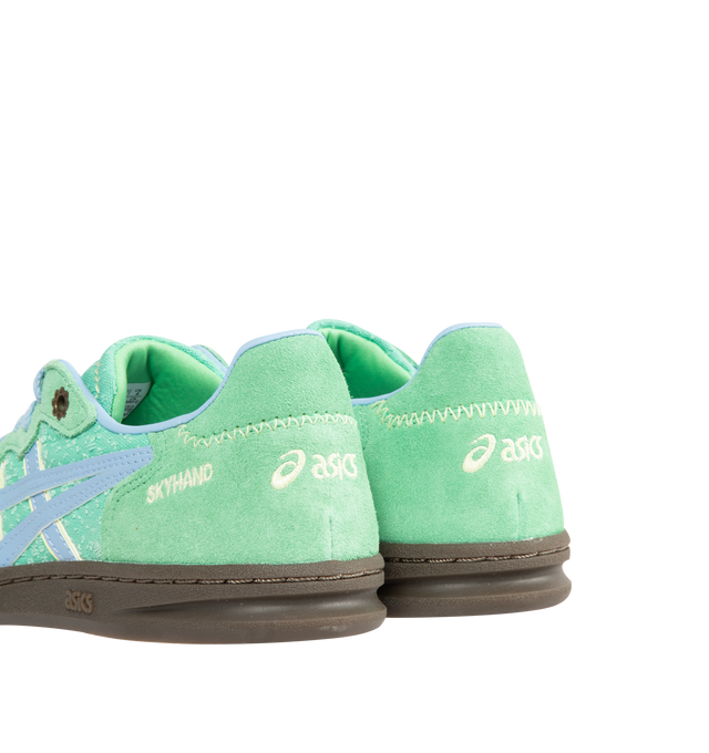 Image 3 of 5 - GREEN - ASICS Skyhand OG Sneakers featuring lace up closure, layered upper construction, minimalistic suede leather paneling, suede upper, fabric lining and rubber sole. 