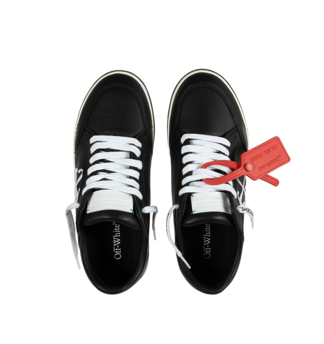 Image 5 of 5 - BLACK - OFF-WHITE  New Low Vulcanized low-top sneakers constructed from leather, suede and cotton panels with an embroidered arrow logo, vulcanized rubber sole, "ZIP TIE" tag and chunky laces branded with signature quote. Sole: 100% Rubber, Outer: 40% Leather /  60% Cotton, Lining: 60% Cotton / 40% Leather. 