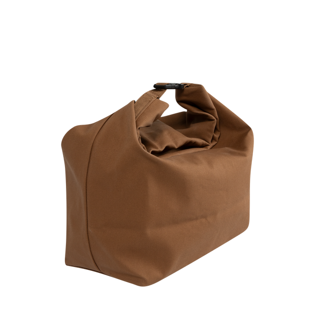 Image 2 of 4 - BROWN - CARHARTT WIP Canvas Roll-Up Insulated Bag featuring waxed canvas finish, wide opening for easy access, waterproof insulation lining, suitable for food contact, roll top with buckle closure and square label. 11 x 5.9 x 15.7 inch. 100% cotton. 