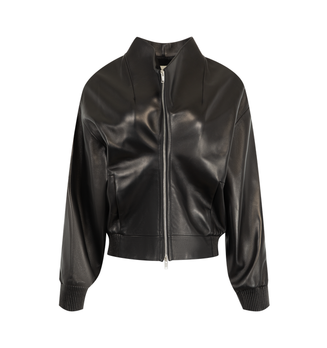 Image 1 of 3 - BLACK - Khaite Women's Leather Ixin Jacket is crafted from lambskin leather and features a relaxed, cropped silhouette shaped by a funnel neckline. Designed with a two-way zip closure, elasticated hem, fitted cuffs, and on-seam pockets. Main Material: 100% Lambskin Leather Made in Italy. 