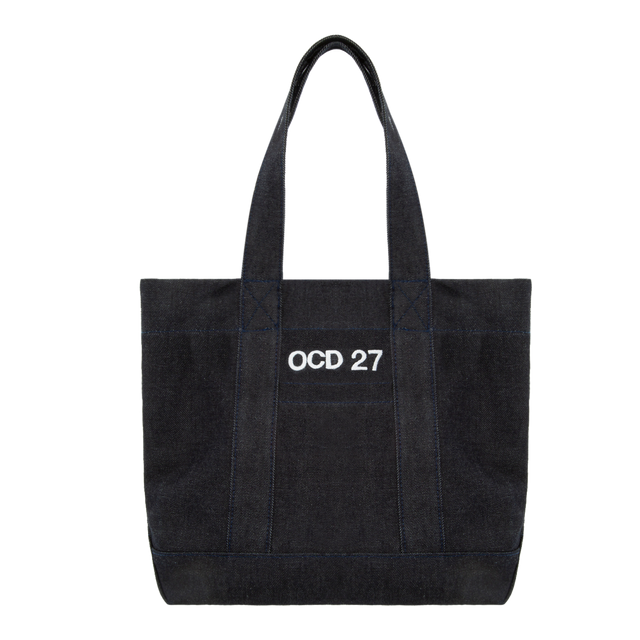 Image 4 of 4 - NAVY - OCD 27 Denim Tote featuring two top handles, open top and embroidered logo. 15"H x 17"W 