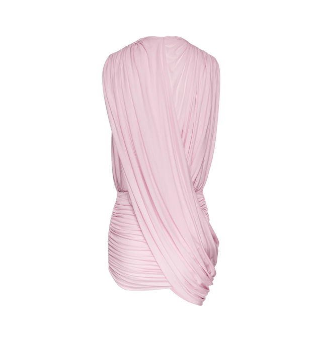 Image 3 of 3 - PINK - MAGDA BUTRYM Draped Mini Dress featuring a slinky cupro mini dress with a v neck and draping throughout. 92% cupro, 8% elastane. 